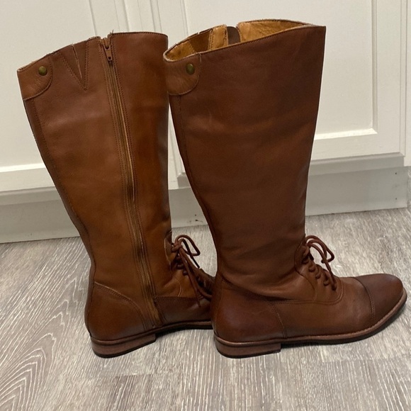 Matisse Cognac Tall Leather Lace Up Riding Boots Wide Stretch Leg Winter Warmth - Picture 7 of 17